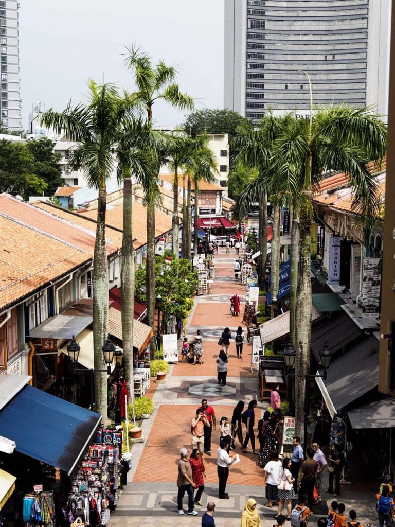 Bussorah Street looking towards Masjid Sultan in Kampong Glam, the historic Muslim quarter of Singapore