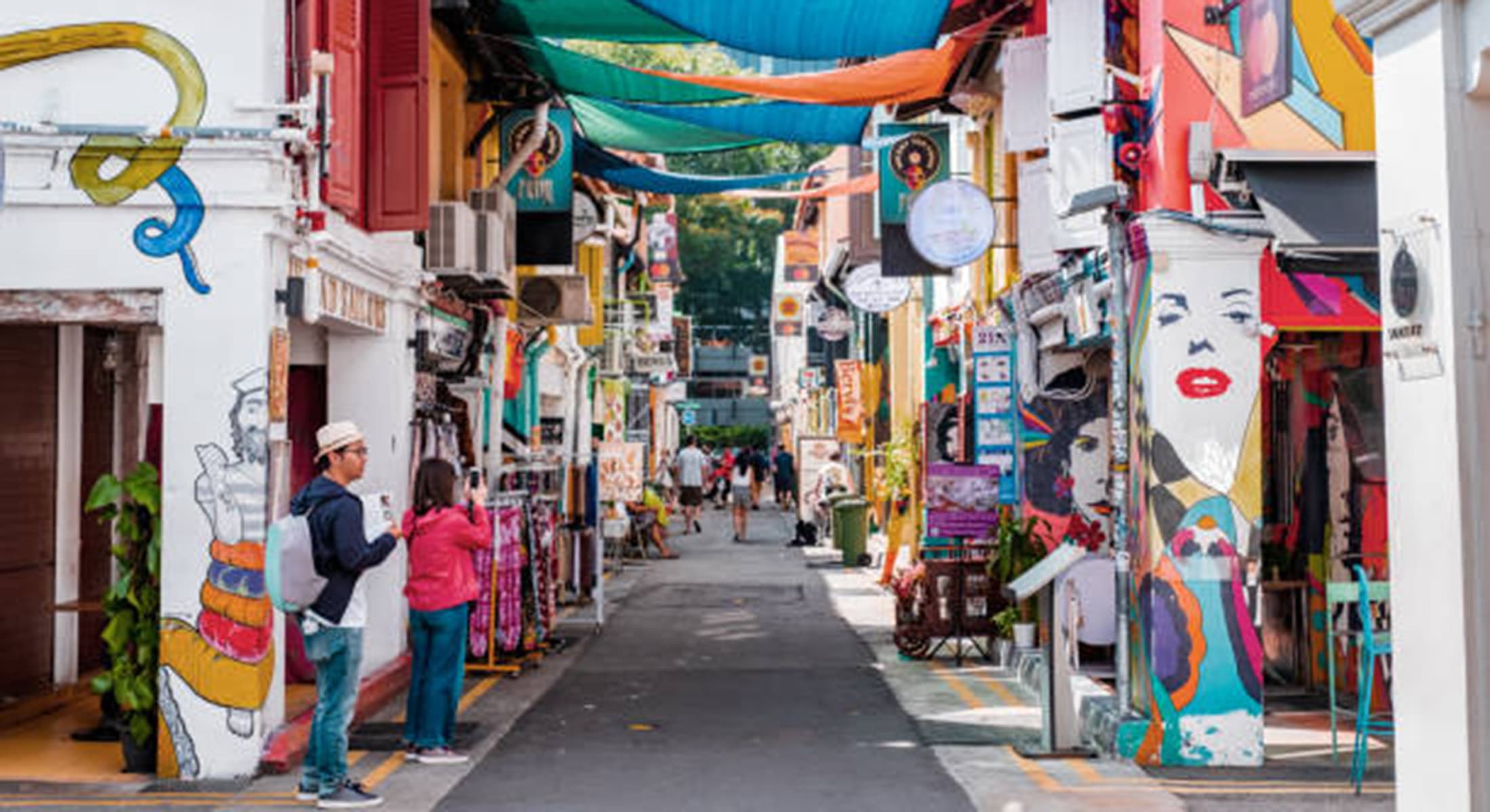 Haji Lane in Kampong Glam, Singapore — pastel shophouses, independent boutiques, and street art in the heart of the Muslim heritage quarter